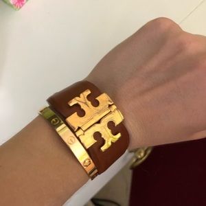 Tory Burch Brown Leather and Gold Bracelet